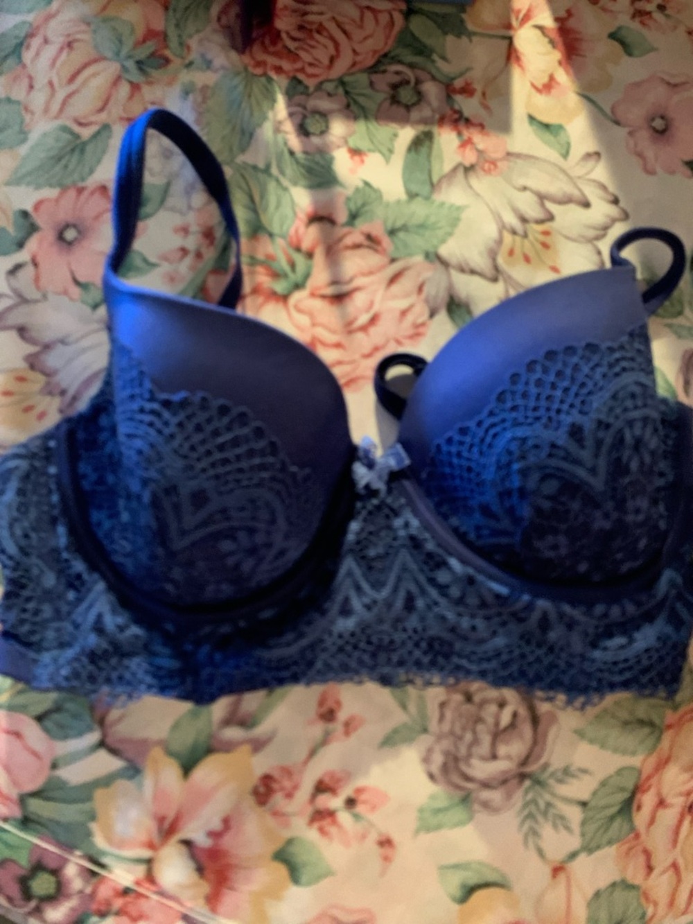 Victoria Secret Women’s Navy Lace Underwire Push-Up Bra Size 32 DD
